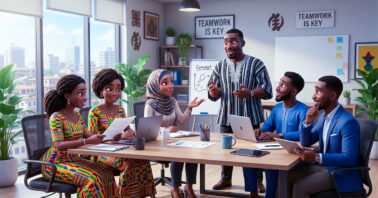 a pixar style image showing a diverse workplace