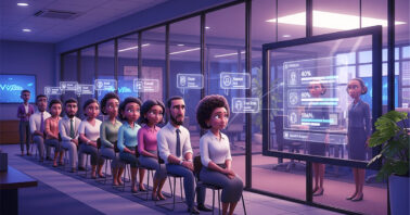 an illustration of a recruitment process with candidates lined up