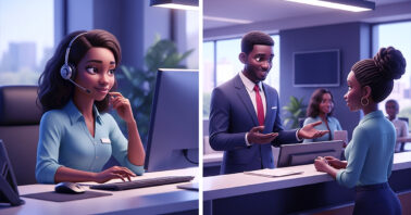 an illustration of a black people who are customer service people. Jobberman Ghana