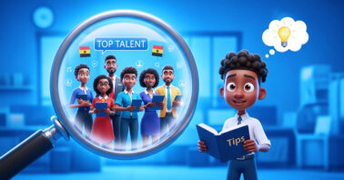 an illustration of a group of black talents in an office