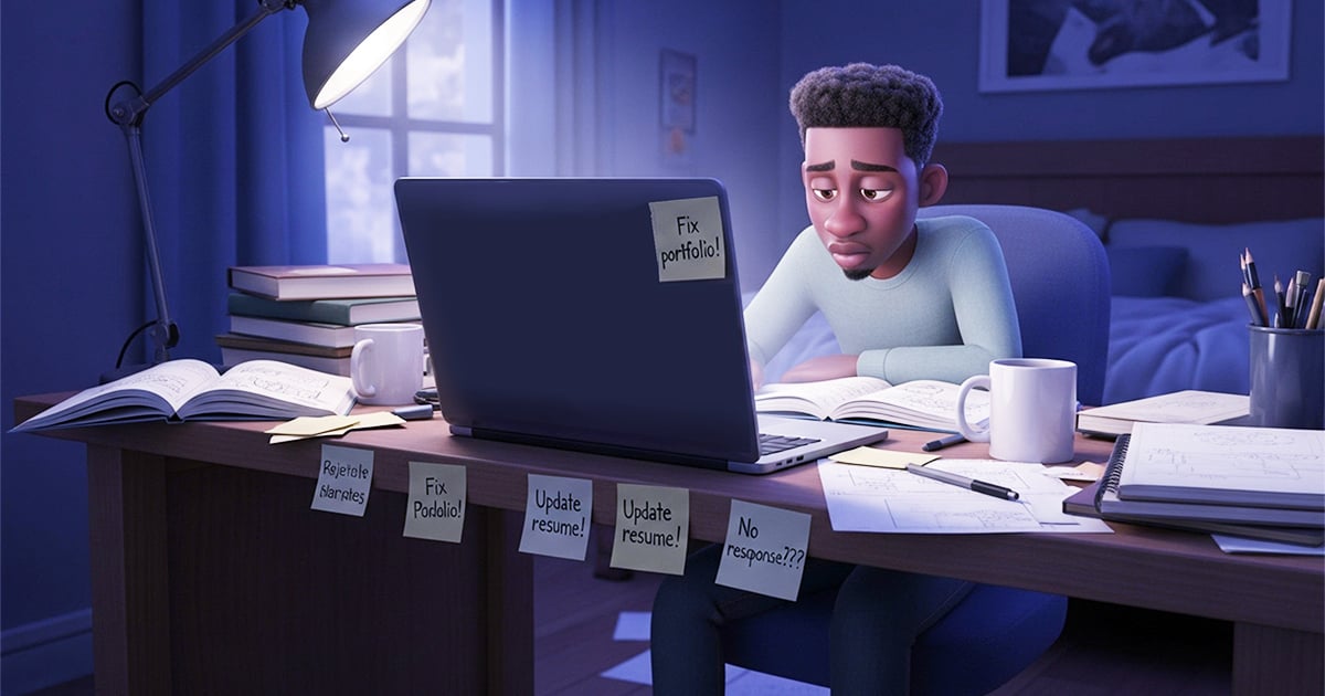 a picture of a young black professional sitting by his laptop