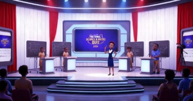 an illustration showing a group of students at a contest representing the Ghana National Science and Maths Quiz