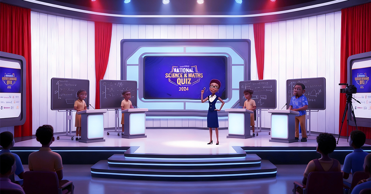 an illustration showing a group of students at a contest representing the Ghana National Science and Maths Quiz