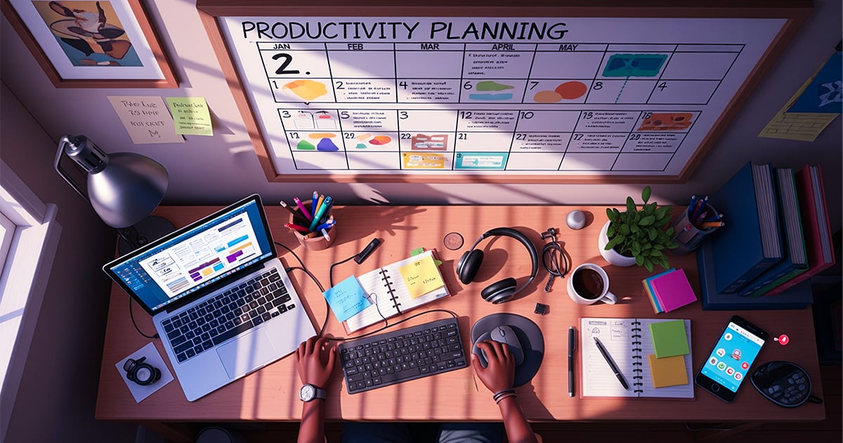 a pixar style image of a guy in a busy looking office space