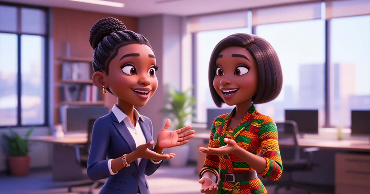 an illustration of 2 black female professionals communicating in an office