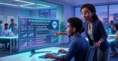 a pixar style image of two black people learning