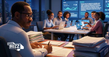 An illustration of a team of office workers