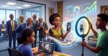 Gen Z employees collaborating in a Ghanaian office setting.