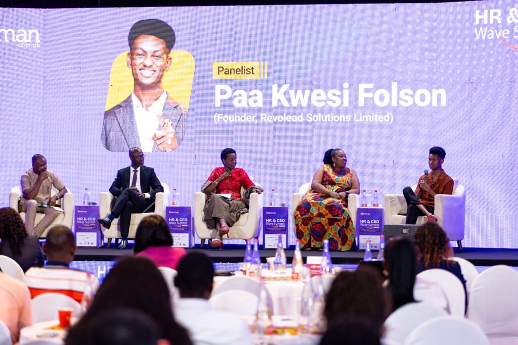 Paa Kwesi Folson addressing the audience on managing Gen Z during a panel session at the HR and CEO Wave Summit 2026.